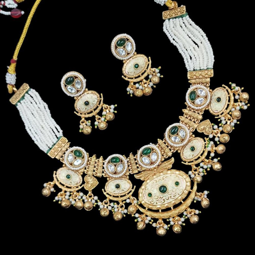 NAFJ Copper Gold Plated Pota Stone And Pearl Necklace Set
