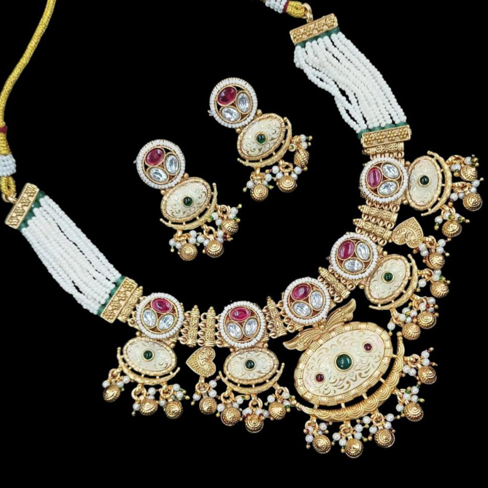 NAFJ Copper Gold Plated Pota Stone And Pearl Necklace Set