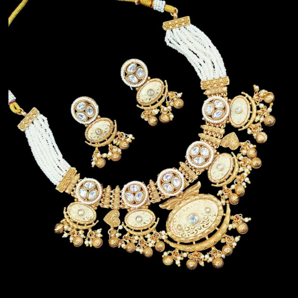 NAFJ Copper Gold Plated Pota Stone And Pearl Necklace Set