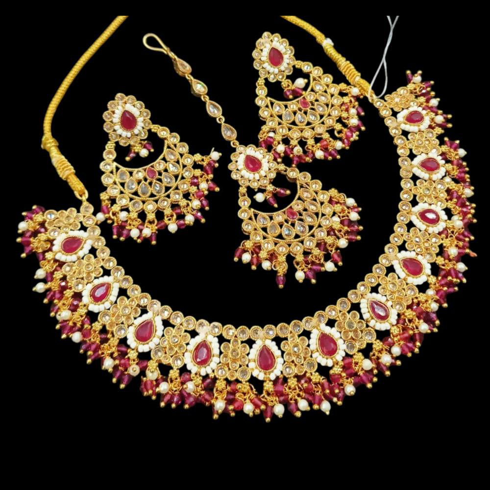 NAFJ Copper Gold Plated Pota Stone And Pearl Necklace Set