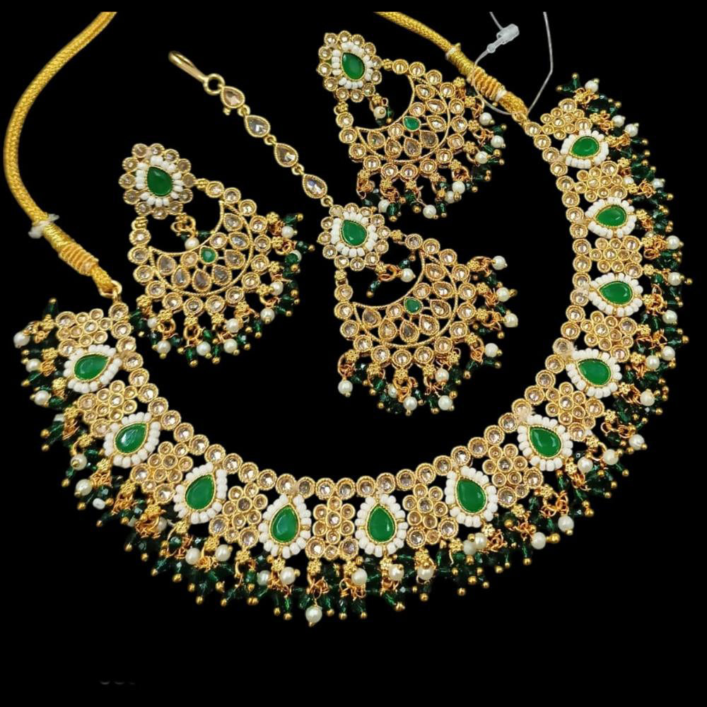 NAFJ Copper Gold Plated Pota Stone And Pearl Necklace Set