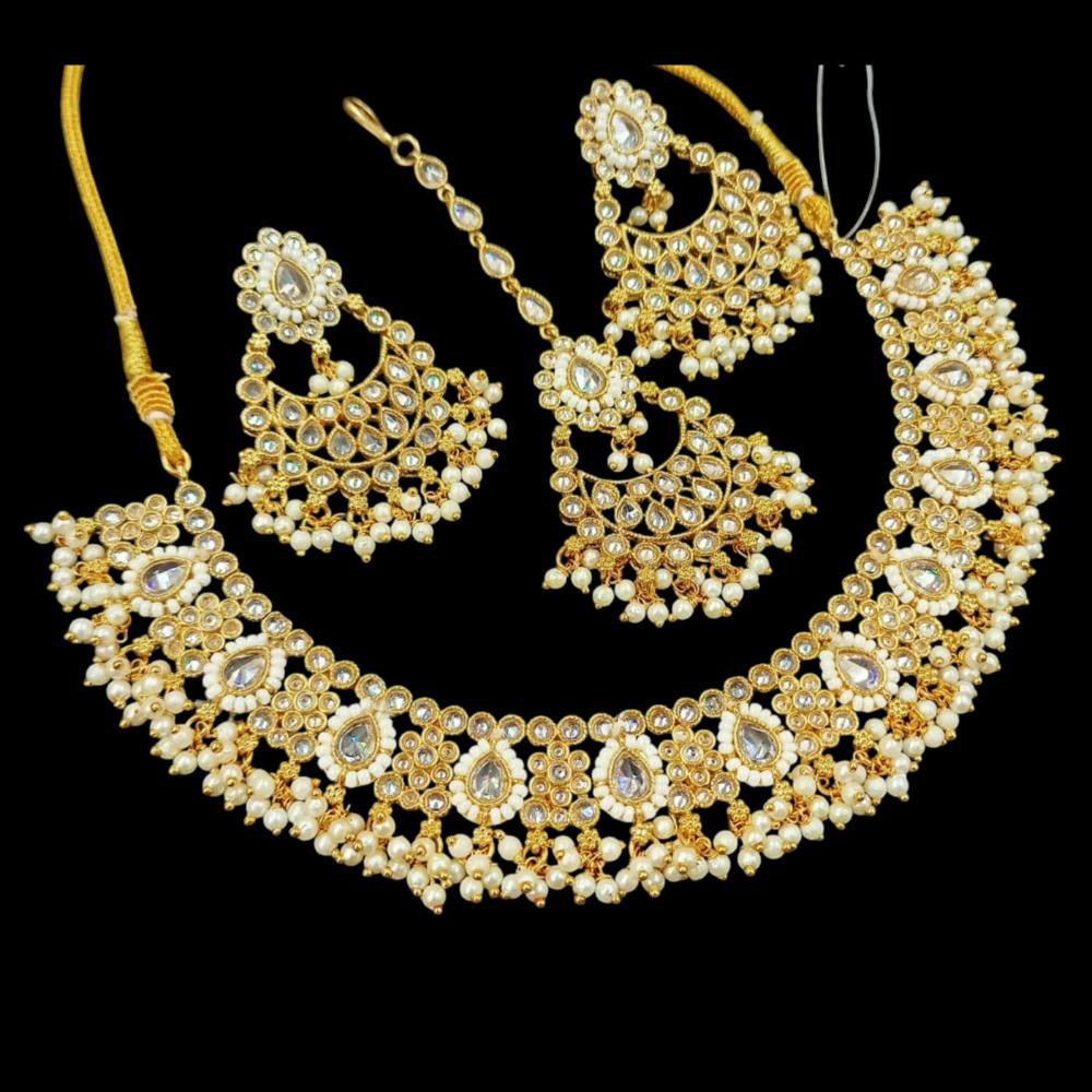 NAFJ Copper Gold Plated Pota Stone And Pearl Necklace Set