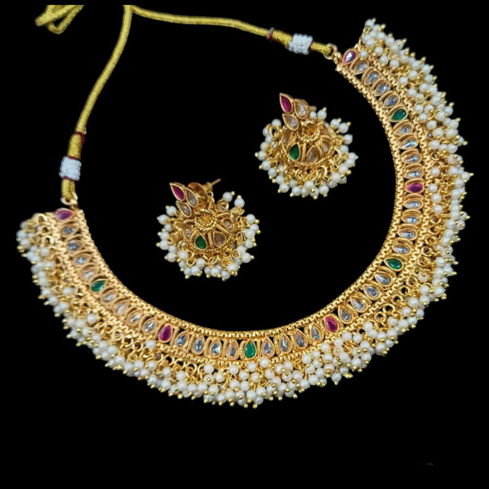 NAFJ Copper Gold Plated Pota Stone And Pearl  Necklace Set