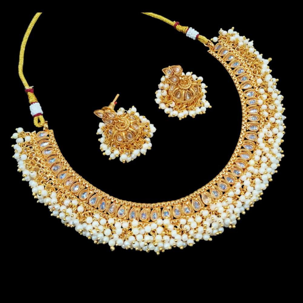 NAFJ Copper Gold Plated Pota Stone And Pearl  Necklace Set