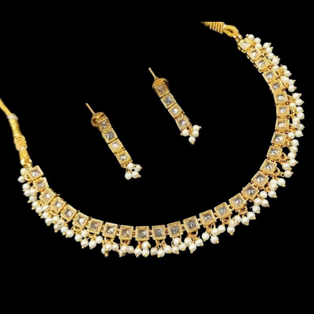 NAFJ Copper Gold Plated Crystal Stone And Pearl  Necklace Set