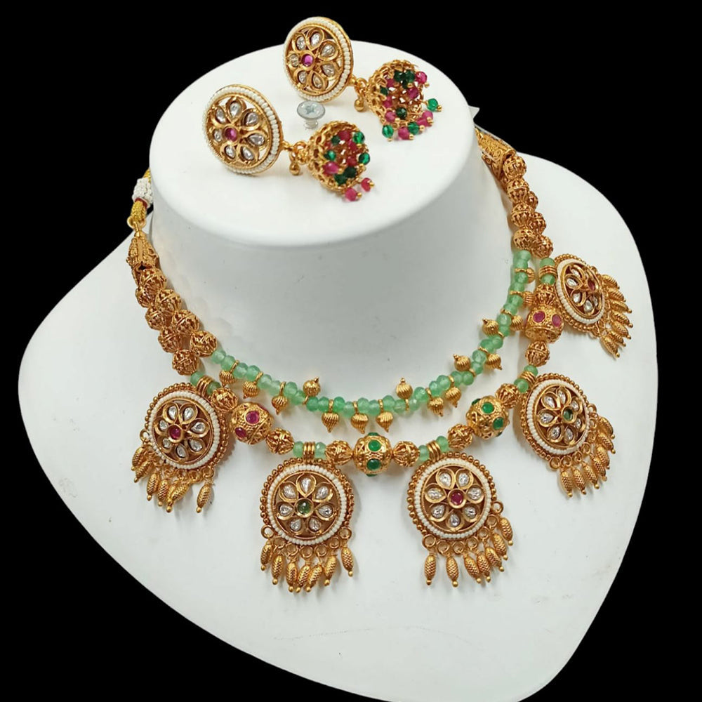 NAFJ Gold Plated Pota Stone And Pearls Necklace Set