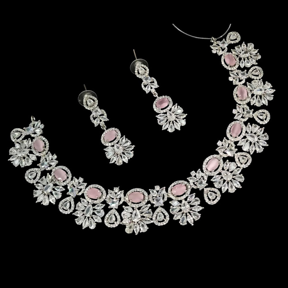 NAFJ Silver Plated American Diamond Necklace Set