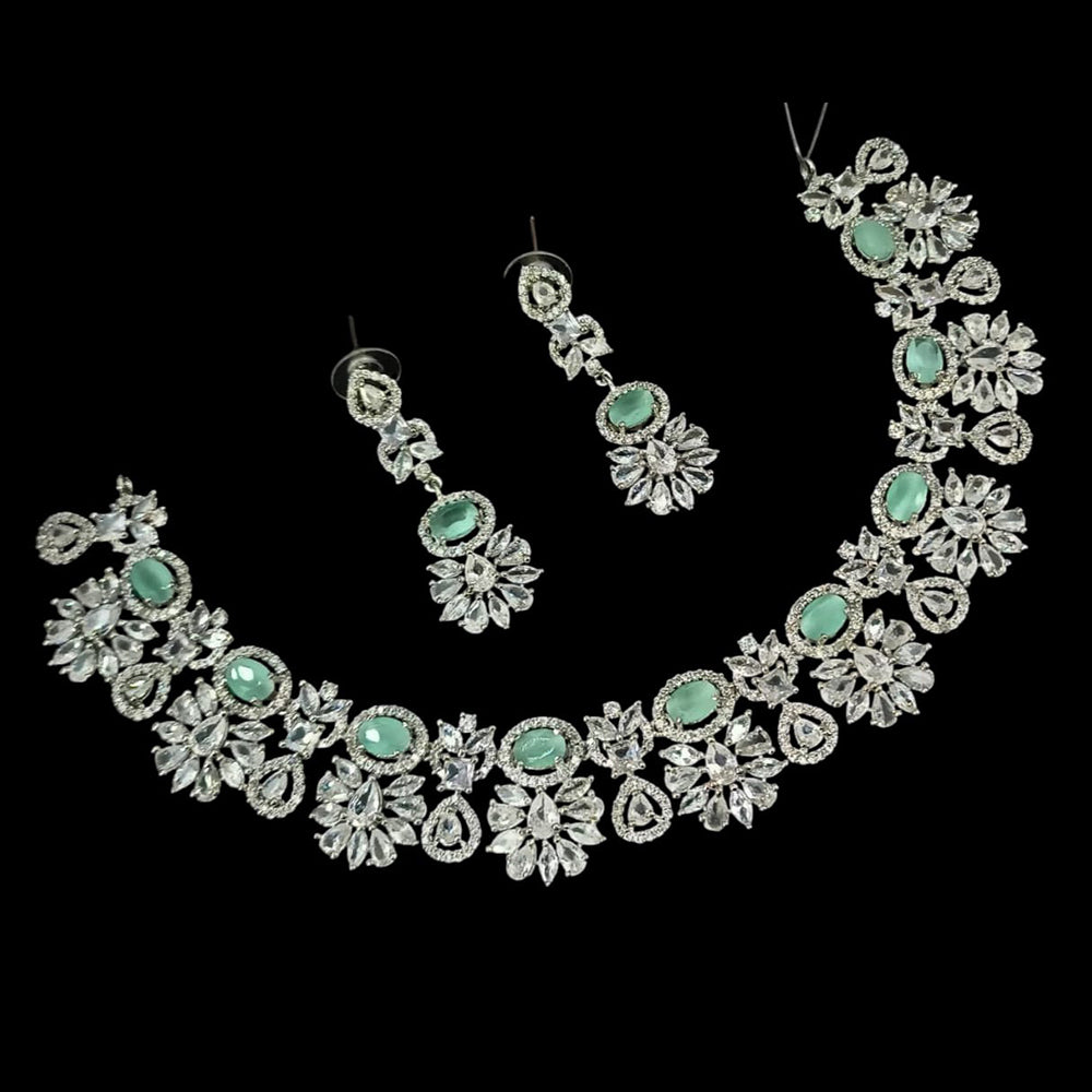 NAFJ Silver Plated American Diamond Necklace Set