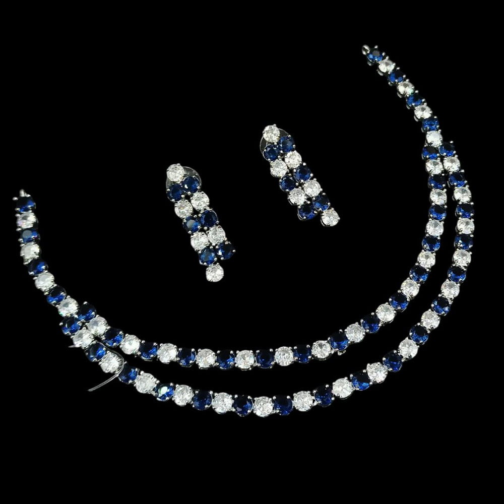 NAFJ Silver Plated American Diamond Necklace Set