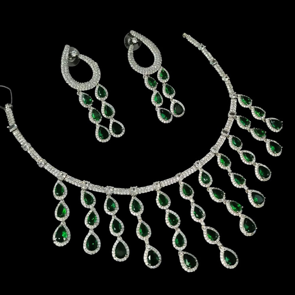 NAFJ Silver Plated American Diamond Necklace Set