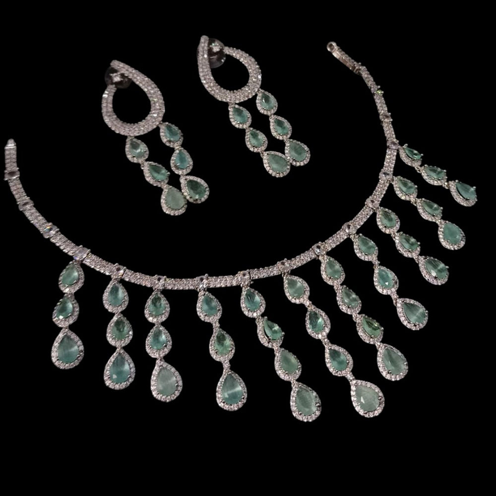 NAFJ Silver Plated American Diamond Necklace Set