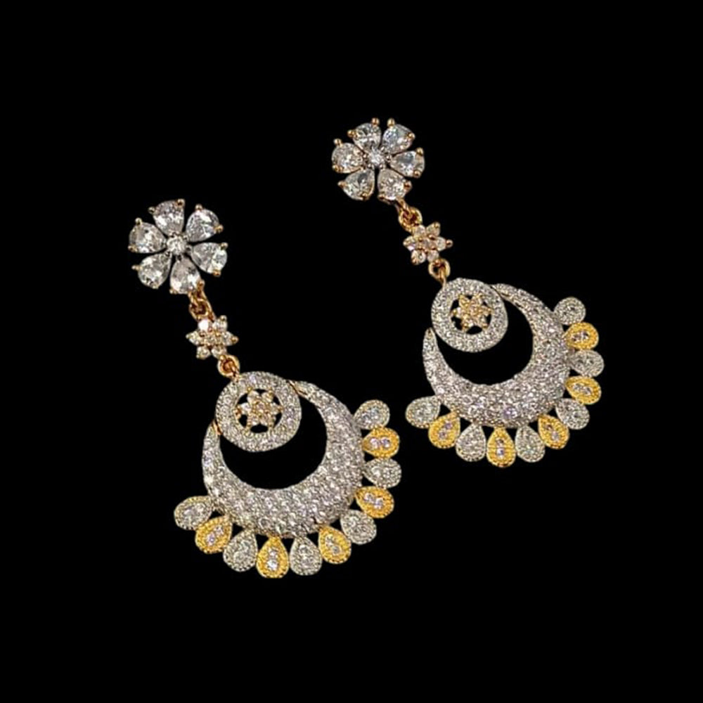 NAFJ Gold Plated American Diamonds Dangler Earrings