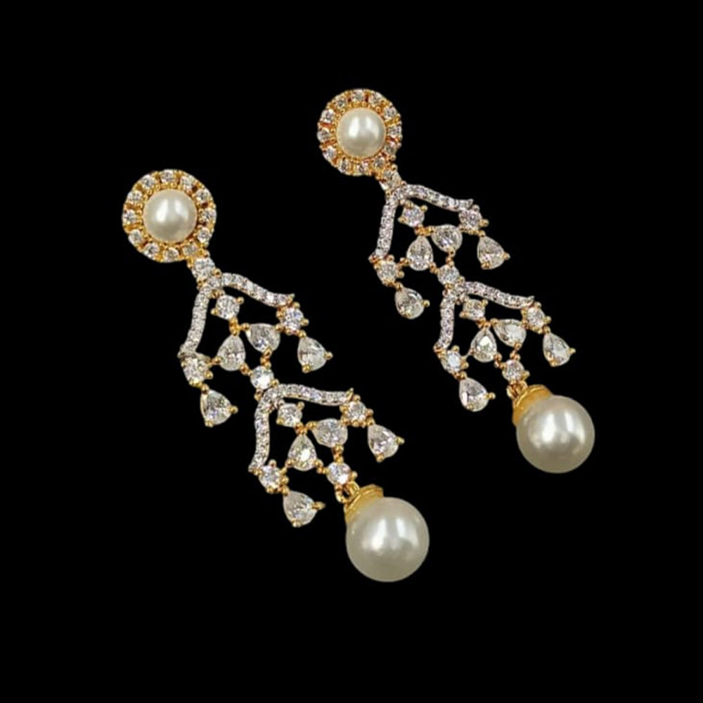 NAFJ Gold Plated American Diamonds Dangler And Beads Earrings