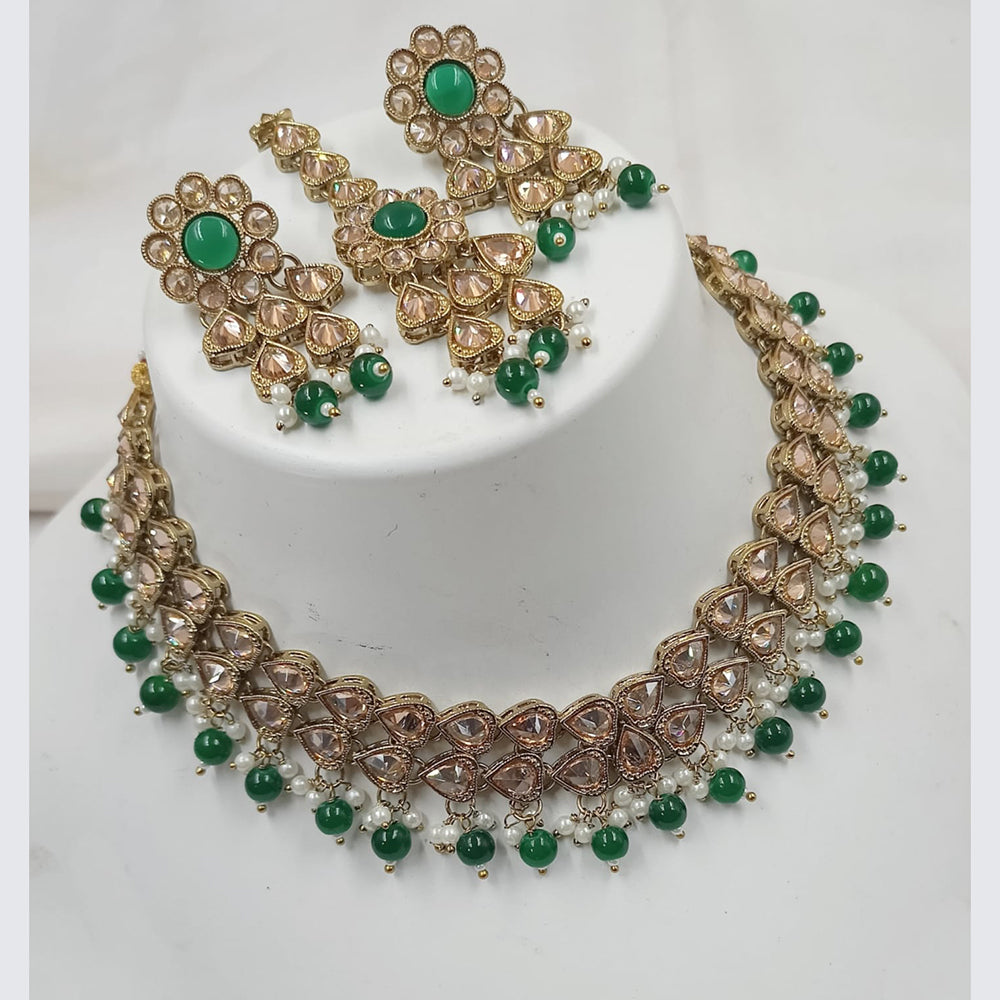 NAFJ Gold Plated Crystal Stone And Beads Necklace Set