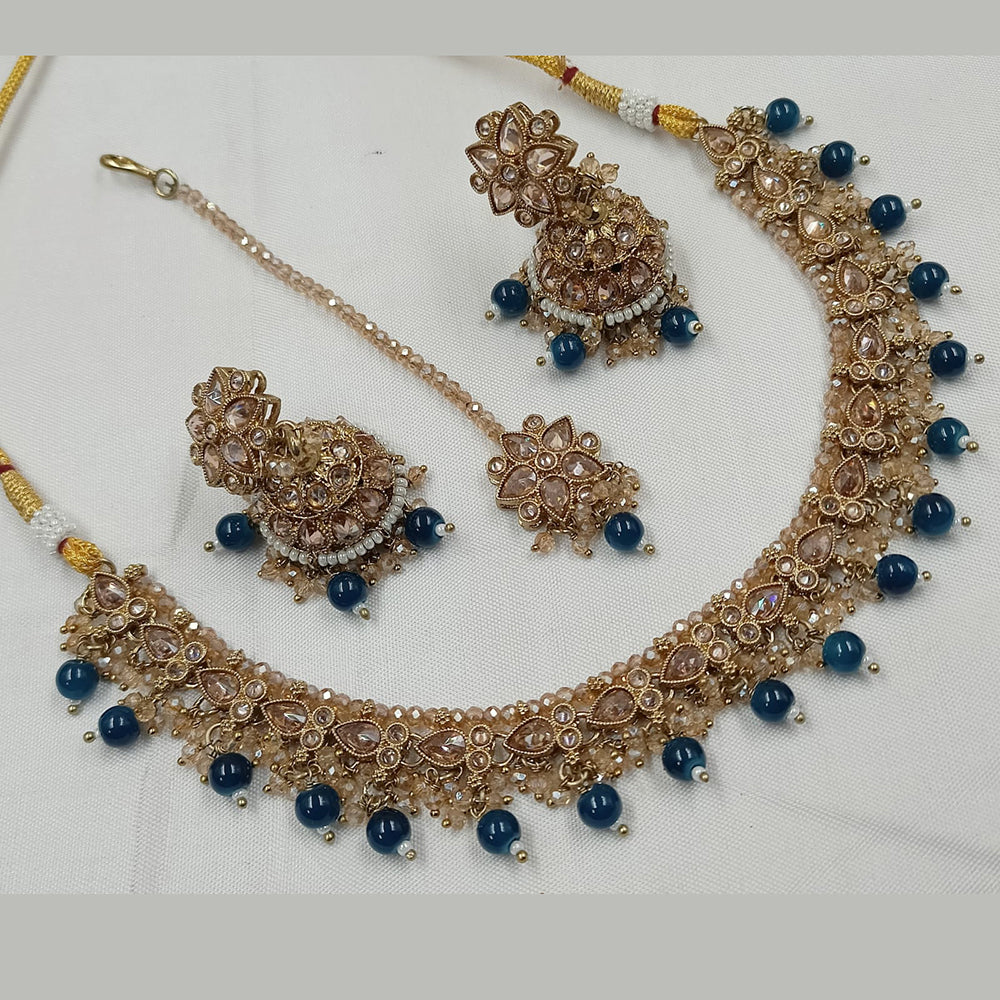 NAFJ Gold Plated Crystal Stone And Beads Necklace Set