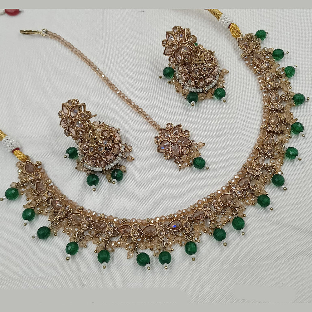 NAFJ Gold Plated Crystal Stone And Beads Necklace Set