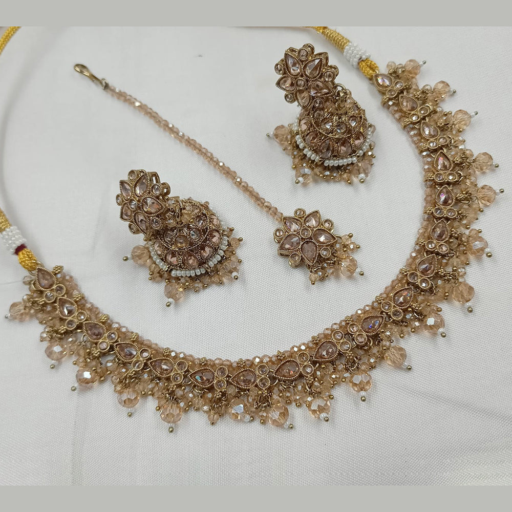 NAFJ Gold Plated Crystal Stone And Beads Necklace Set