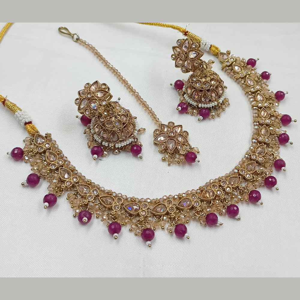 NAFJ Gold Plated Crystal Stone And Beads Necklace Set