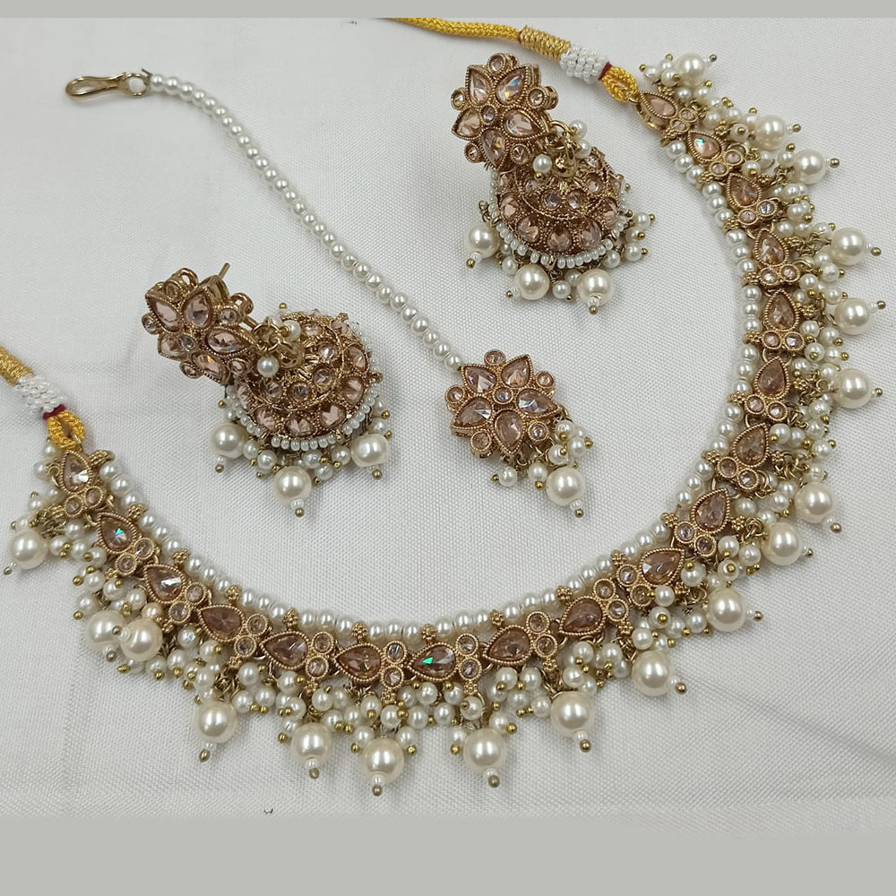 NAFJ Gold Plated Crystal Stone And Beads Necklace Set