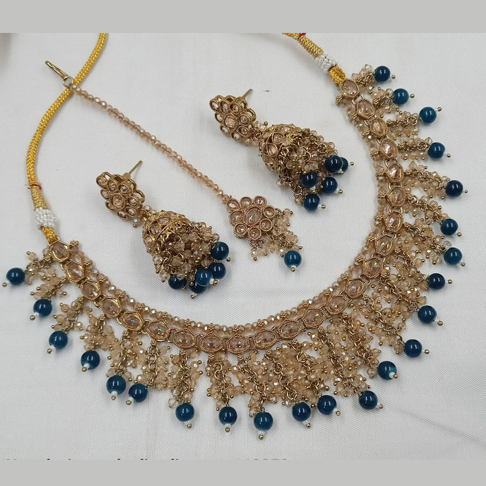 NAFJ Gold Plated Crystal Stone And Beads Necklace Set