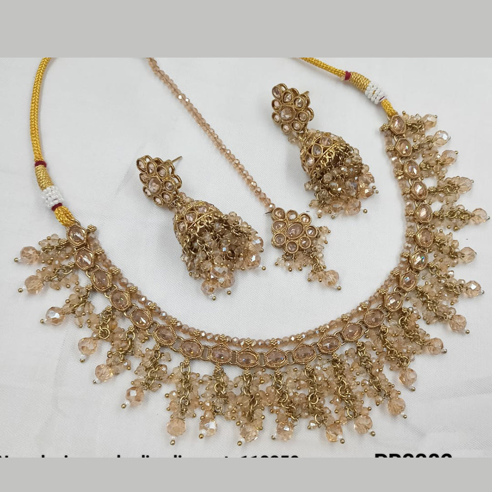 NAFJ Gold Plated Crystal Stone And Beads Necklace Set