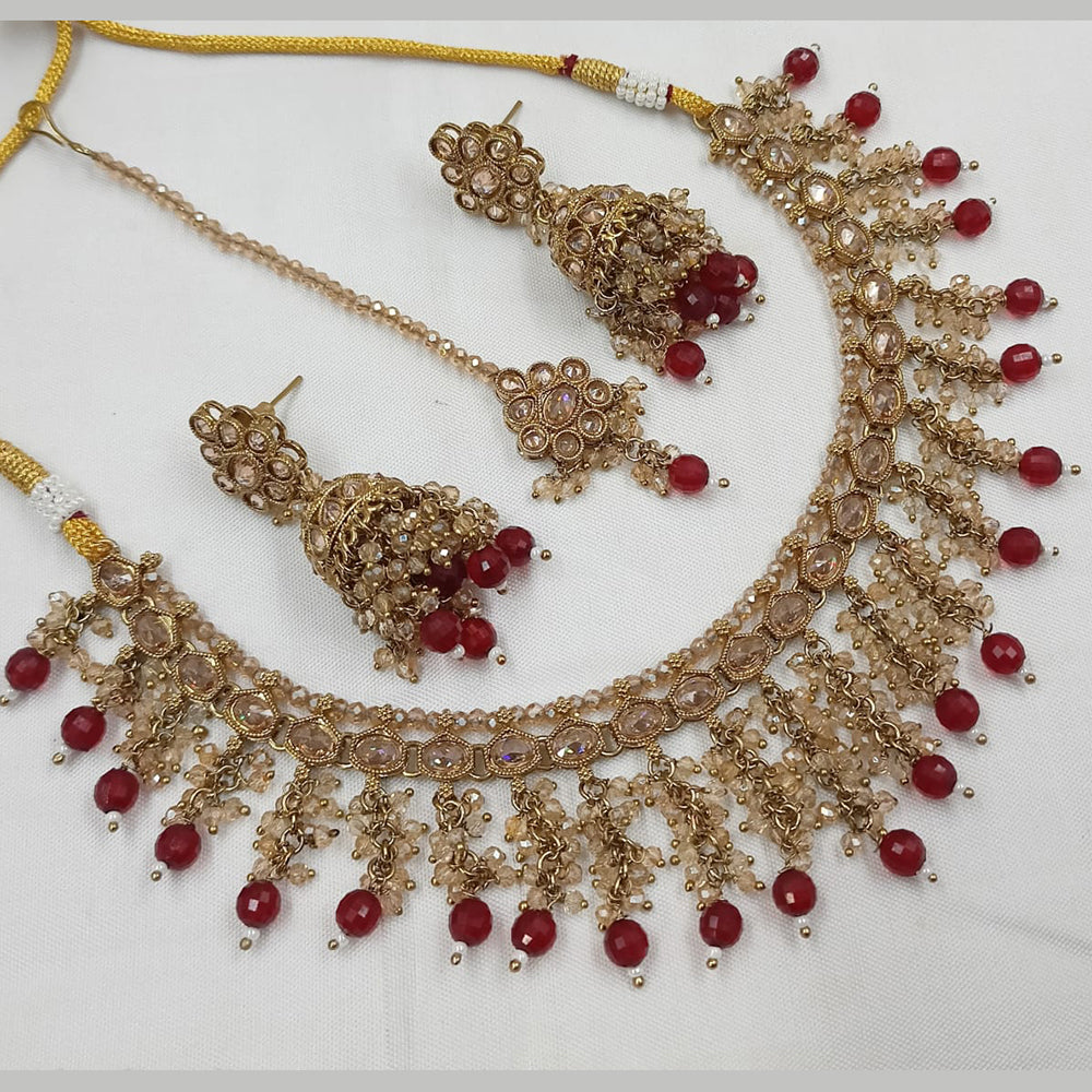 NAFJ Gold Plated Crystal Stone And Beads Necklace Set