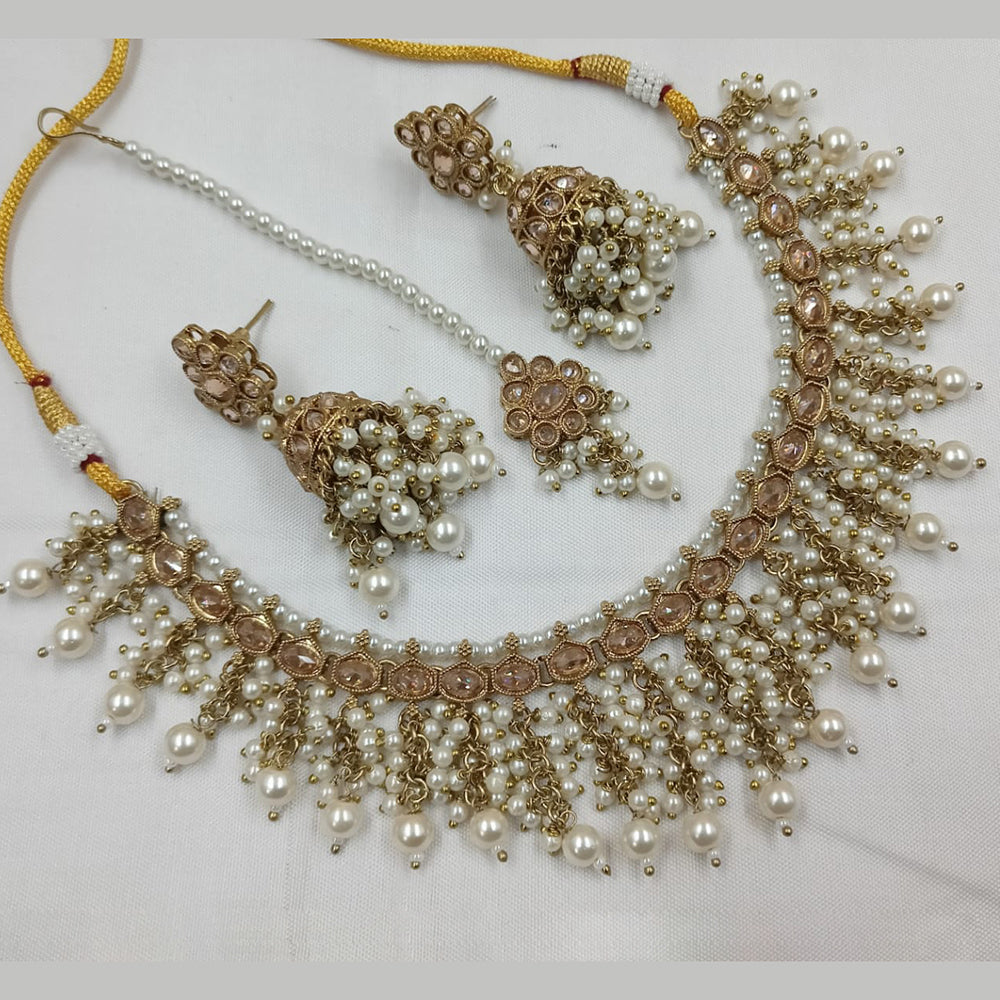 NAFJ Gold Plated Crystal Stone And Beads Necklace Set