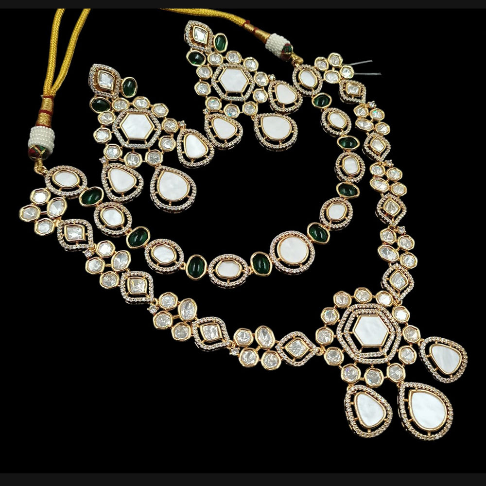 NAFJ Gold Plated Polki Kundan Stone Necklace Set