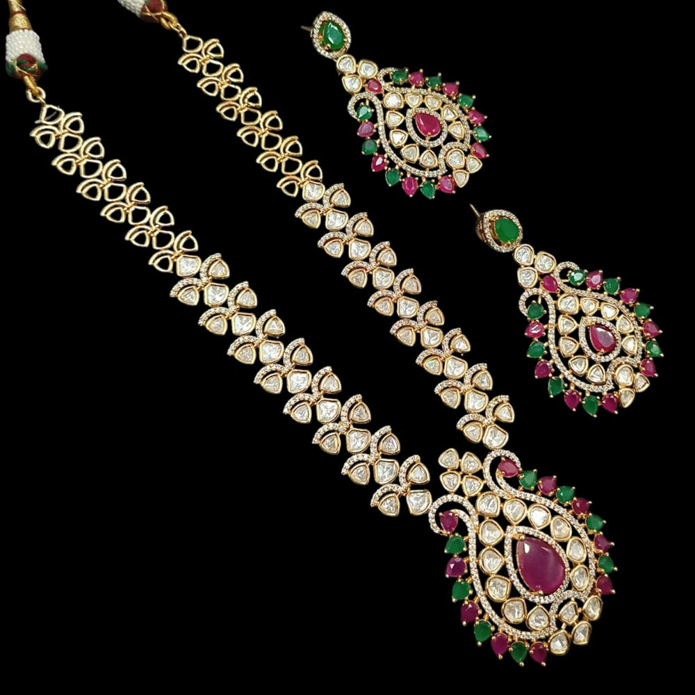 NAFJ Gold Plated Polki Kundan Stone Necklace Set