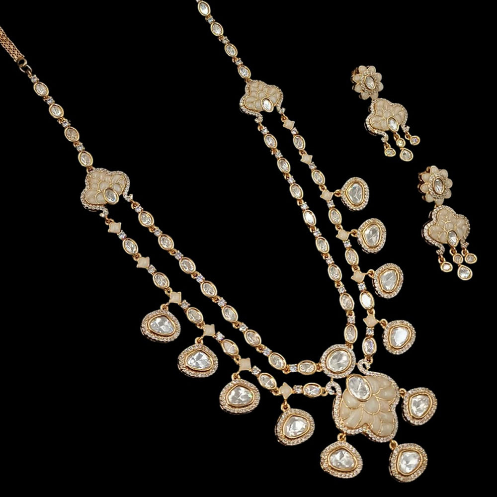 NAFJ Gold Plated Polki Kundan Stone Necklace Set