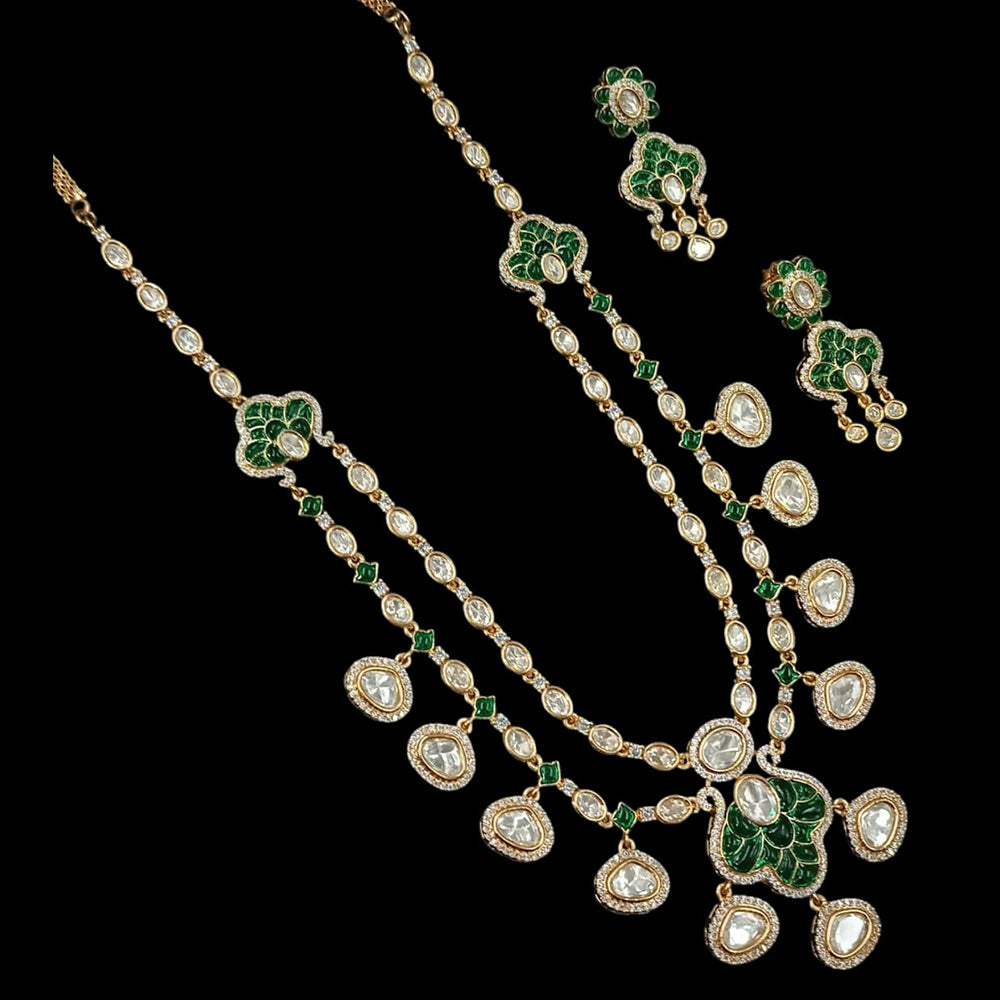 NAFJ Gold Plated Polki Kundan Stone Necklace Set