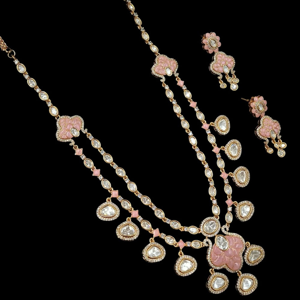 NAFJ Gold Plated Polki Kundan Stone Necklace Set