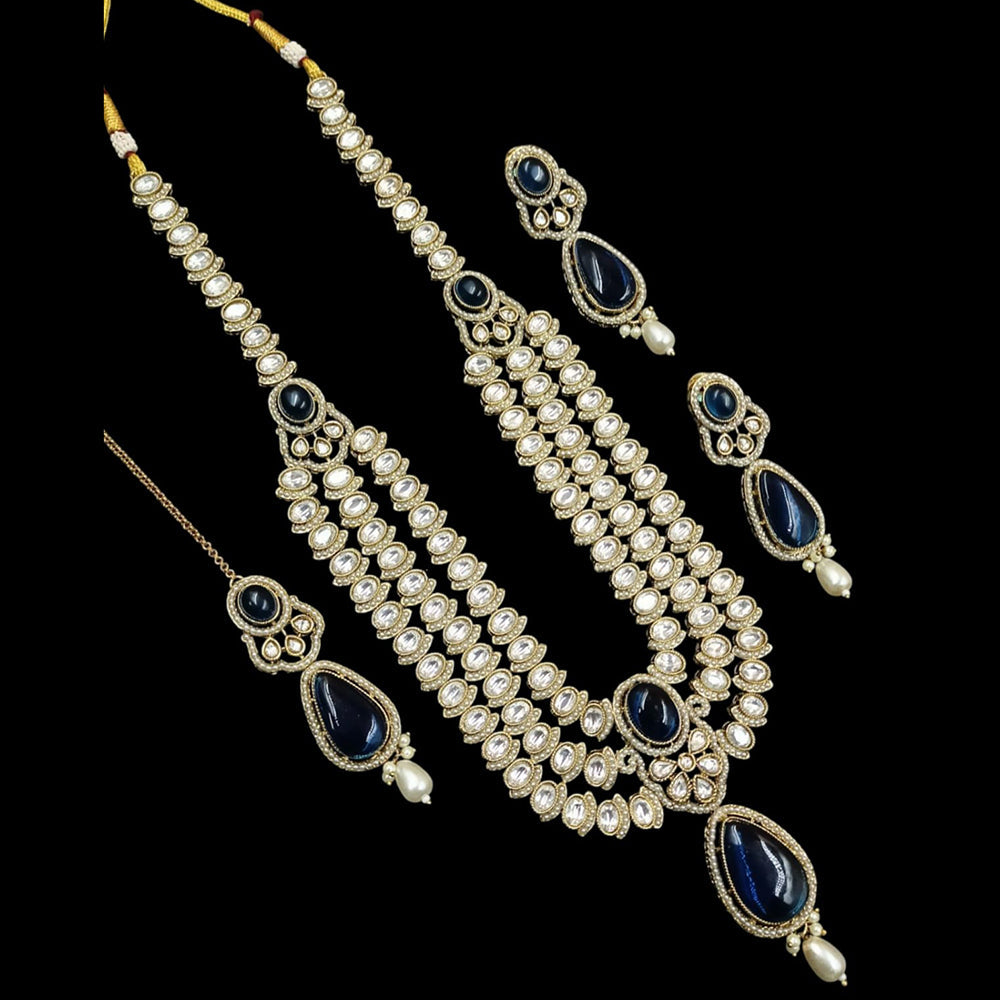NAFJ Gold Plated Kundan Stone Long Necklace Set