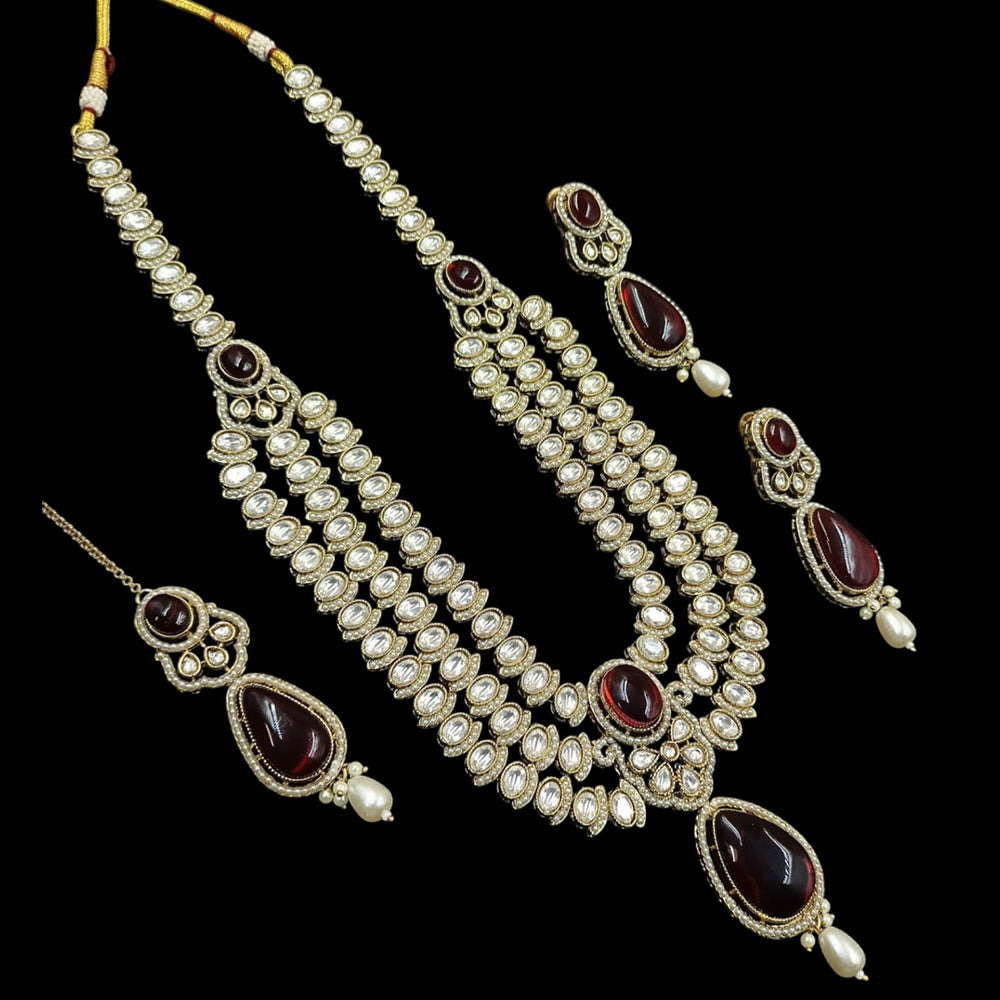 NAFJ Gold Plated Kundan Stone Long Necklace Set