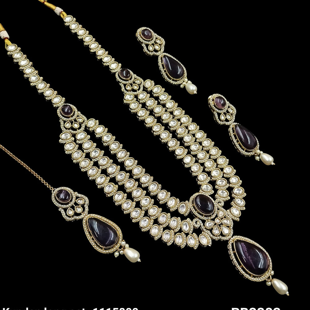 NAFJ Gold Plated Kundan Stone Long Necklace Set