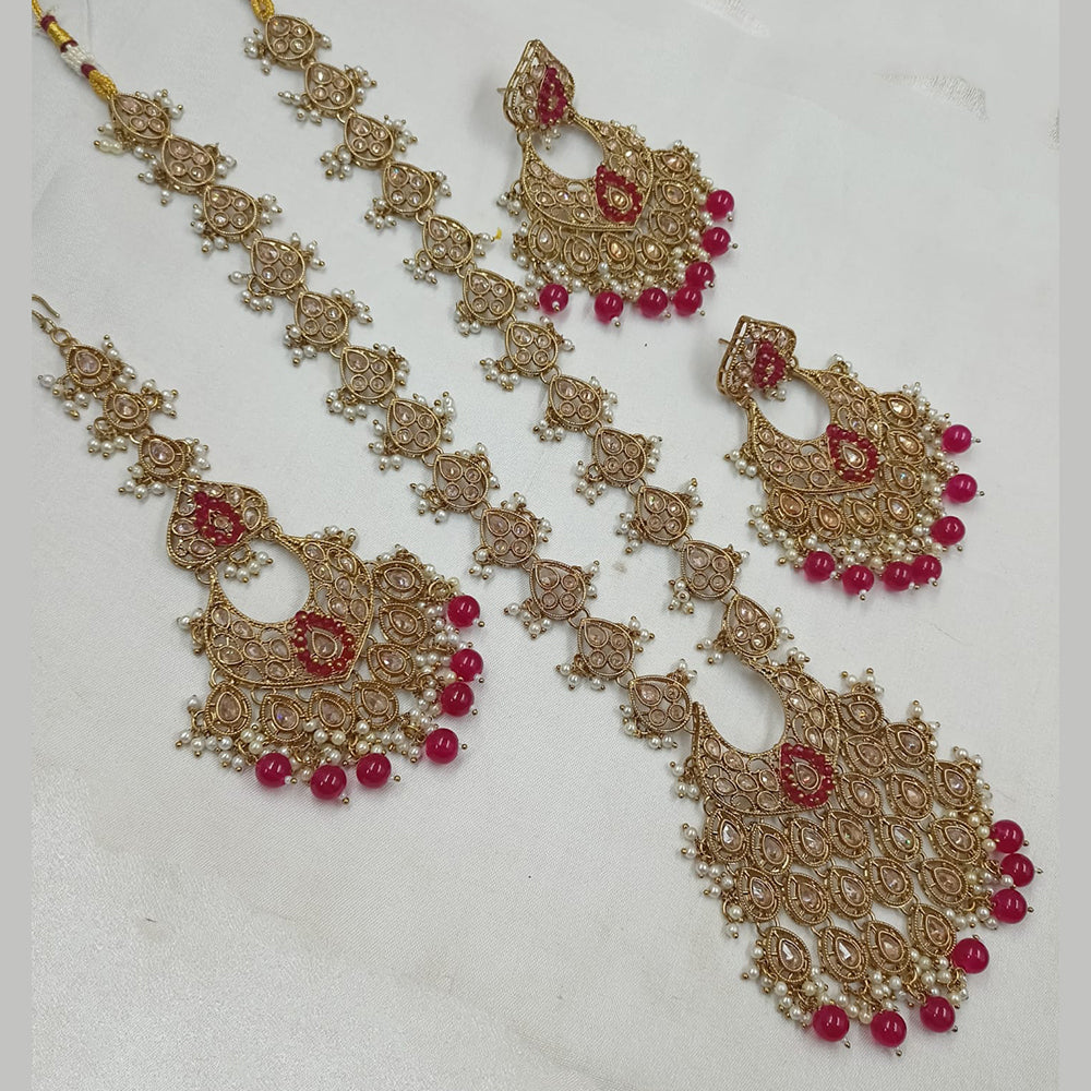 NAFJ Gold Plated Crystal Stone And Beads Long Necklace Set