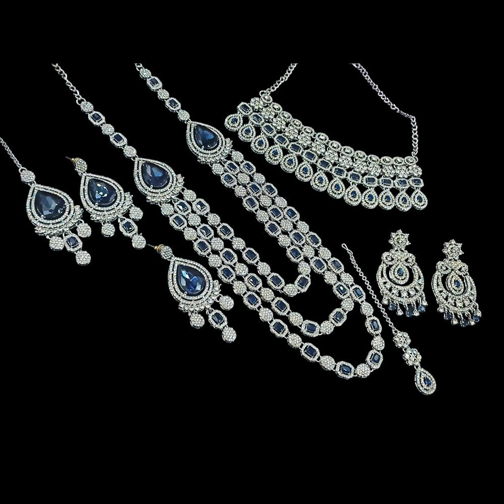 NAFJ Silver Plated Crystal And Austrian Stone Combo Necklace Set
