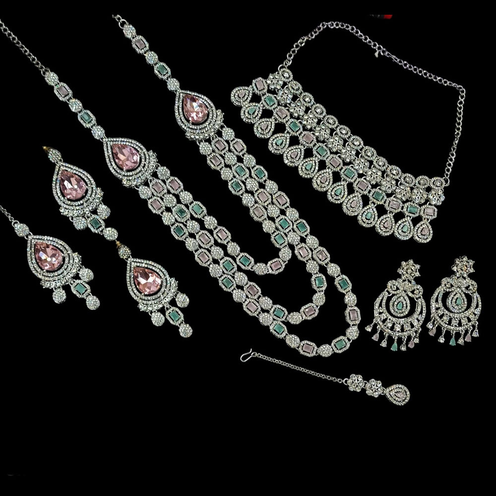 NAFJ Silver Plated Crystal And Austrian Stone Combo Necklace Set