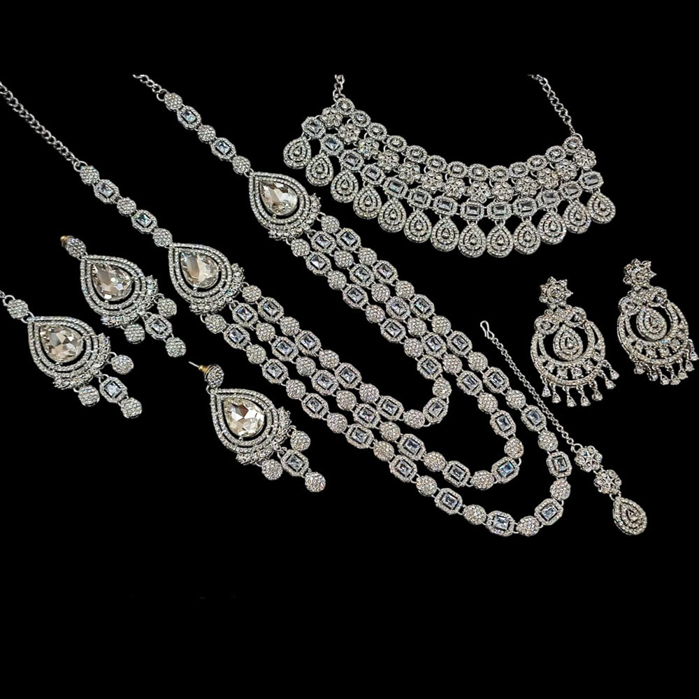 NAFJ Silver Plated Crystal And Austrian Stone Combo Necklace Set