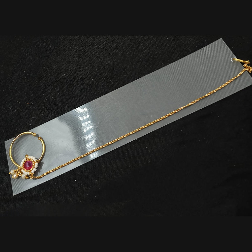 NAFJ Gold Plated Pearl And Kundan Stone Nose Ring