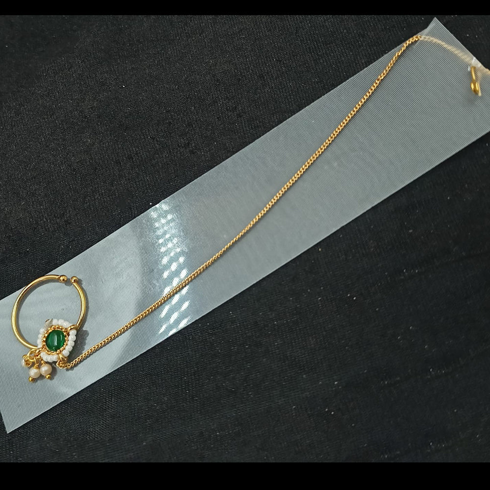 NAFJ Gold Plated Pearl And Kundan Stone Nose Ring