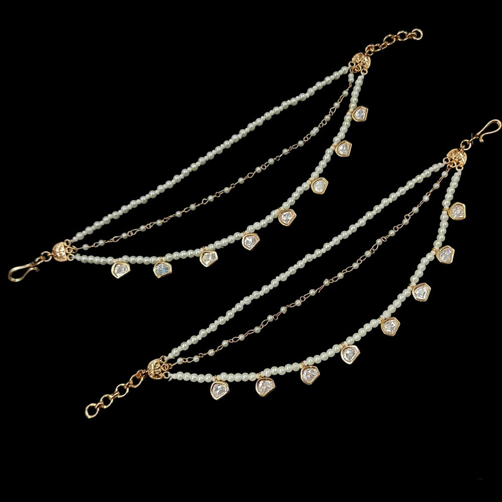 NAFJ Gold Plated Polki Kundan Stone And Pearl Kanchain