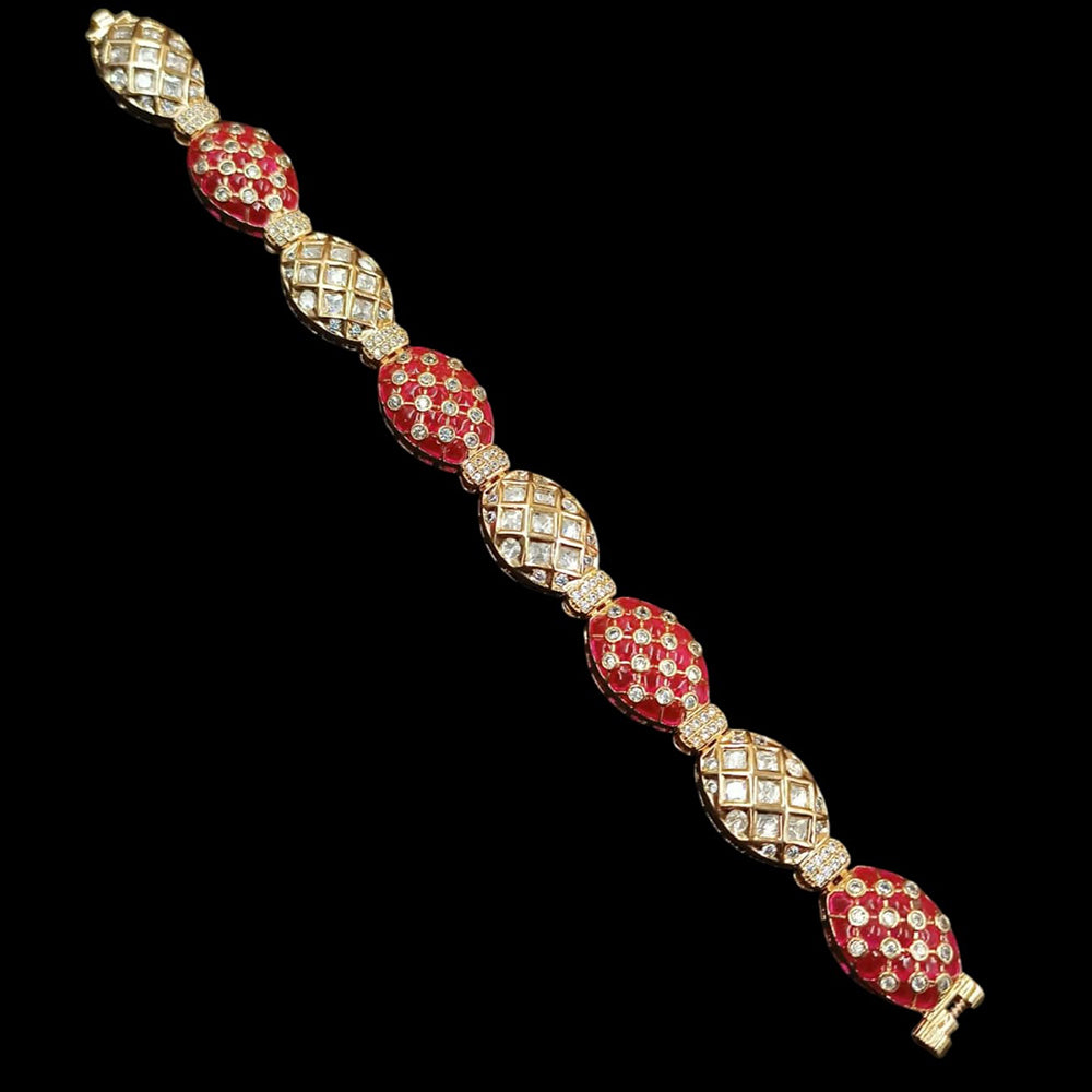NAFJ Gold Plated Polki Kundan Stone Bracelet