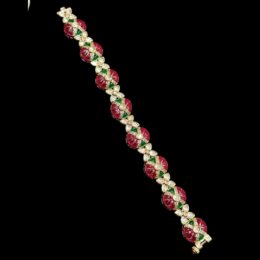 NAFJ Gold Plated Polki Kundan Stone Bracelet