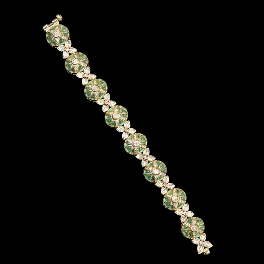 NAFJ Gold Plated Polki Kundan Stone Bracelet