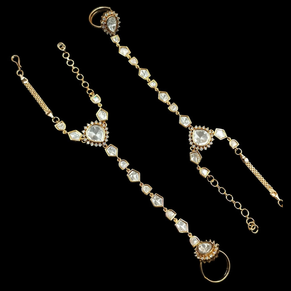 NAFJ Gold Plated Polki Kundan Stone Hand Harness