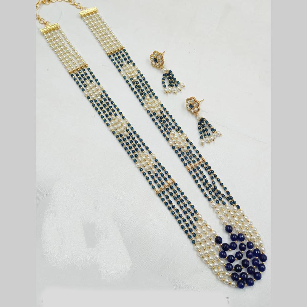 NAFJ Elegant Gold Plated Beads and Pearl  Multi Layered Long Necklace Set