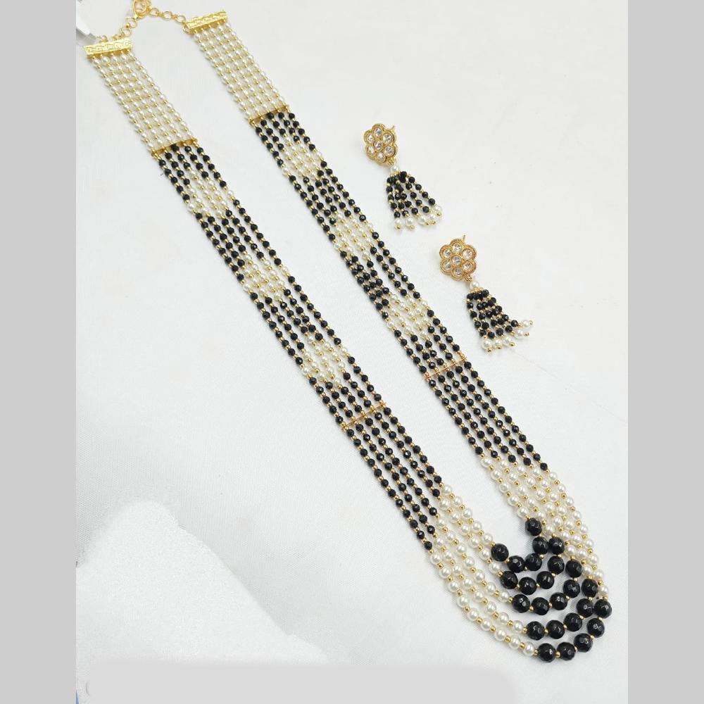 NAFJ Elegant Gold Plated Beads and Pearl  Multi Layered Long Necklace Set
