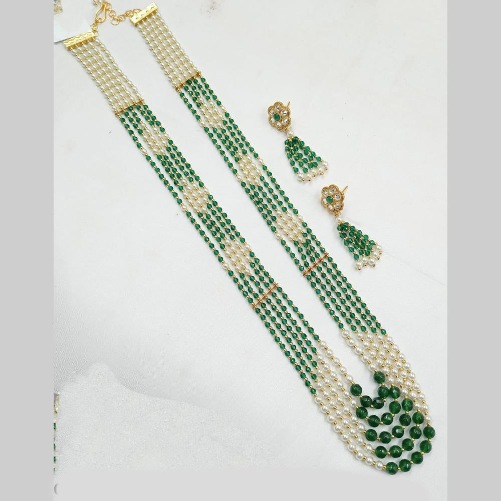 NAFJ Elegant Gold Plated Beads and Pearl  Multi Layered Long Necklace Set