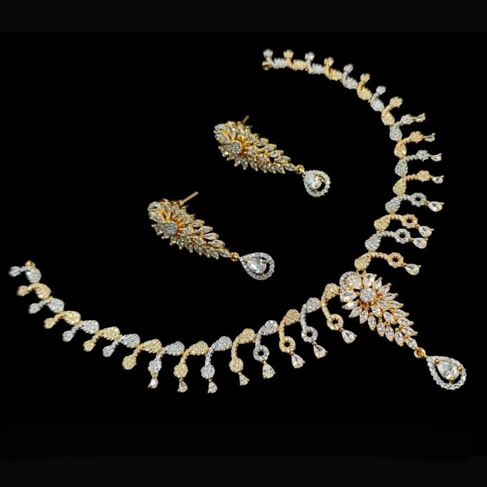 NAFJ Party Wear 2 Tone Plated  Embellished with American Diamonds Necklace Set